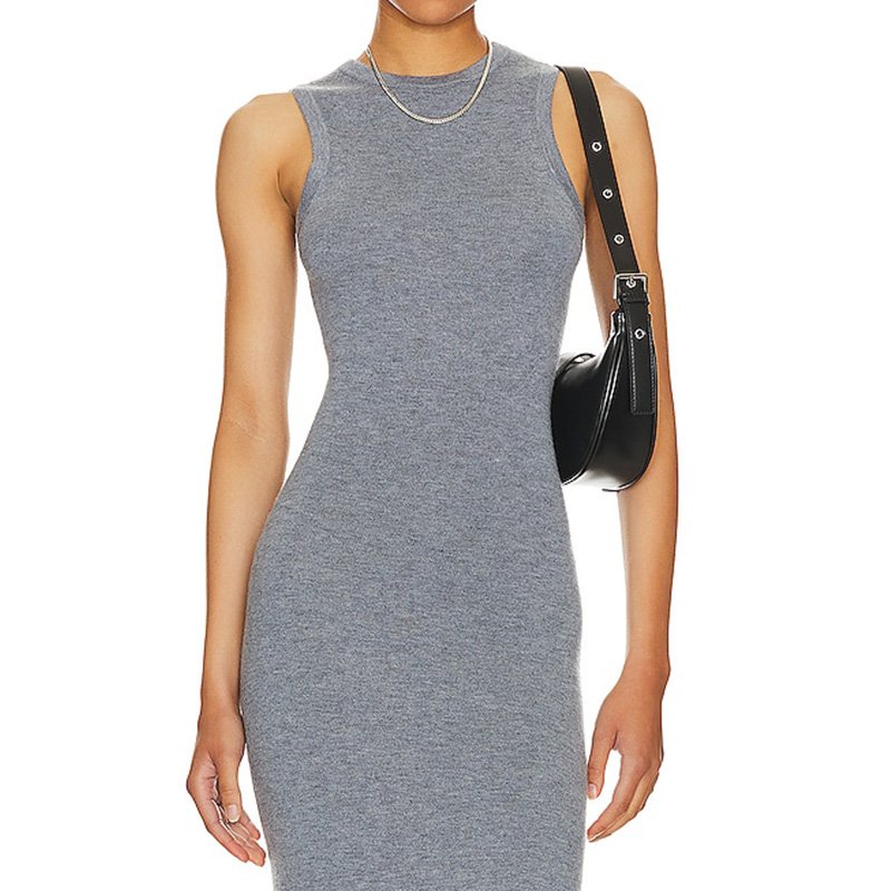 High Quality Office Work Knitted Tank Rib Maxi Women Ribbed Long Knit Dress