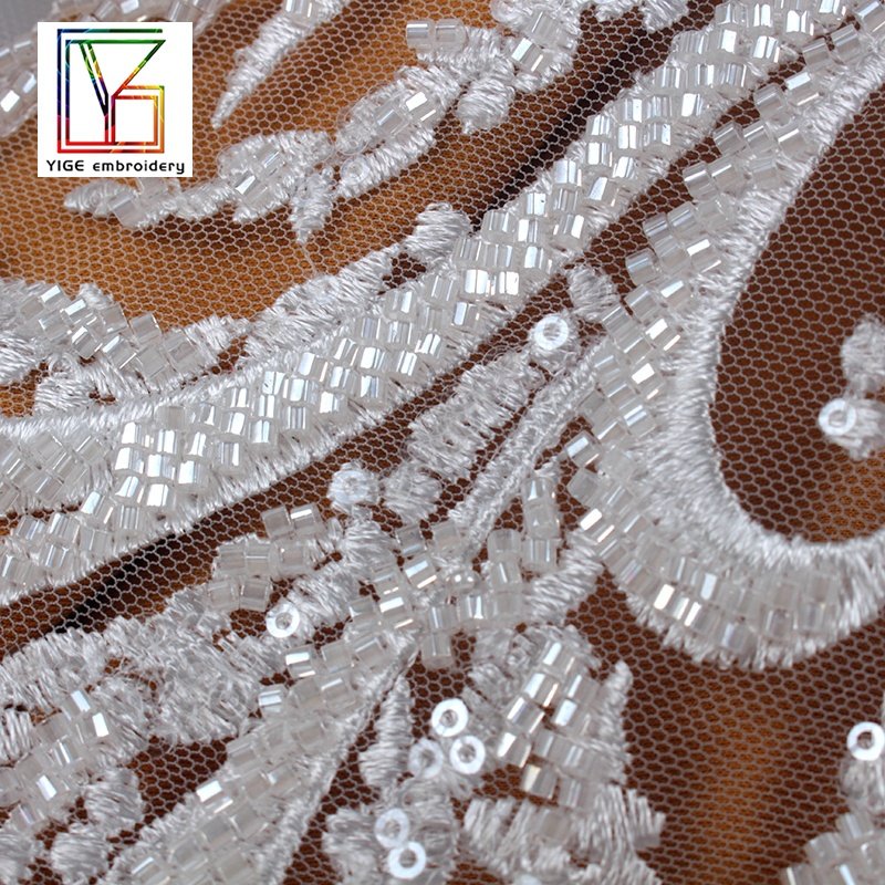 2022New Luxury white bridal beads lace Wedding mesh lace fabrics with shiny crystal sequins Dress Fabric