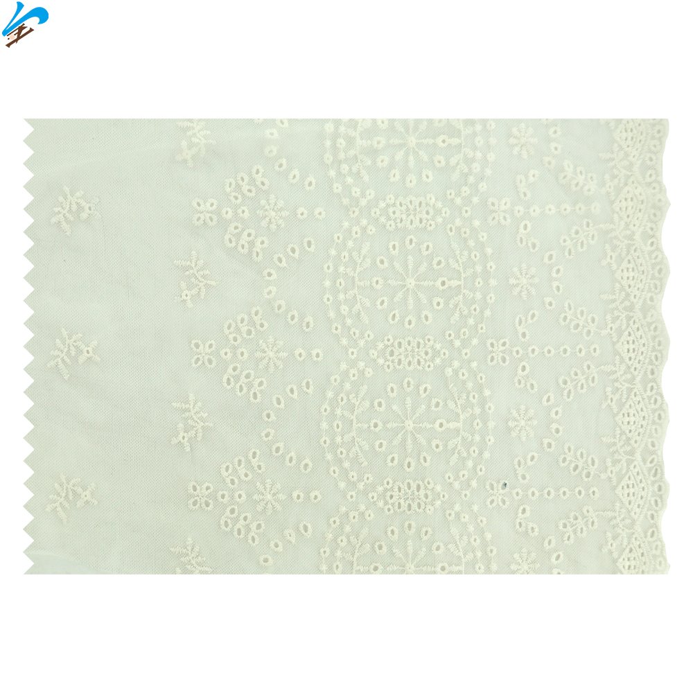 Factory Direct High Quality Polyester Ivory Lace Embroidery Fabric Eyelet Tulle Lace Fabric For Woman Wedding Dress