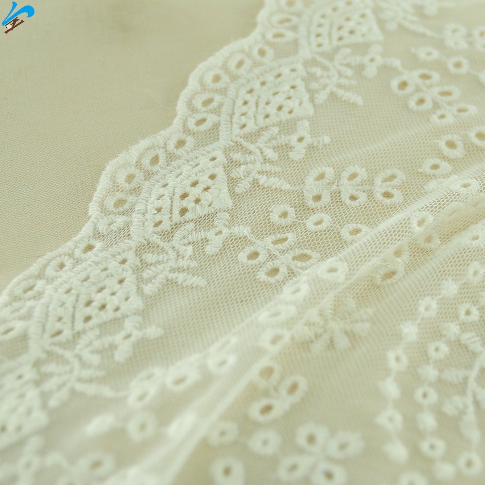 Factory Direct High Quality Polyester Ivory Lace Embroidery Fabric Eyelet Tulle Lace Fabric For Woman Wedding Dress