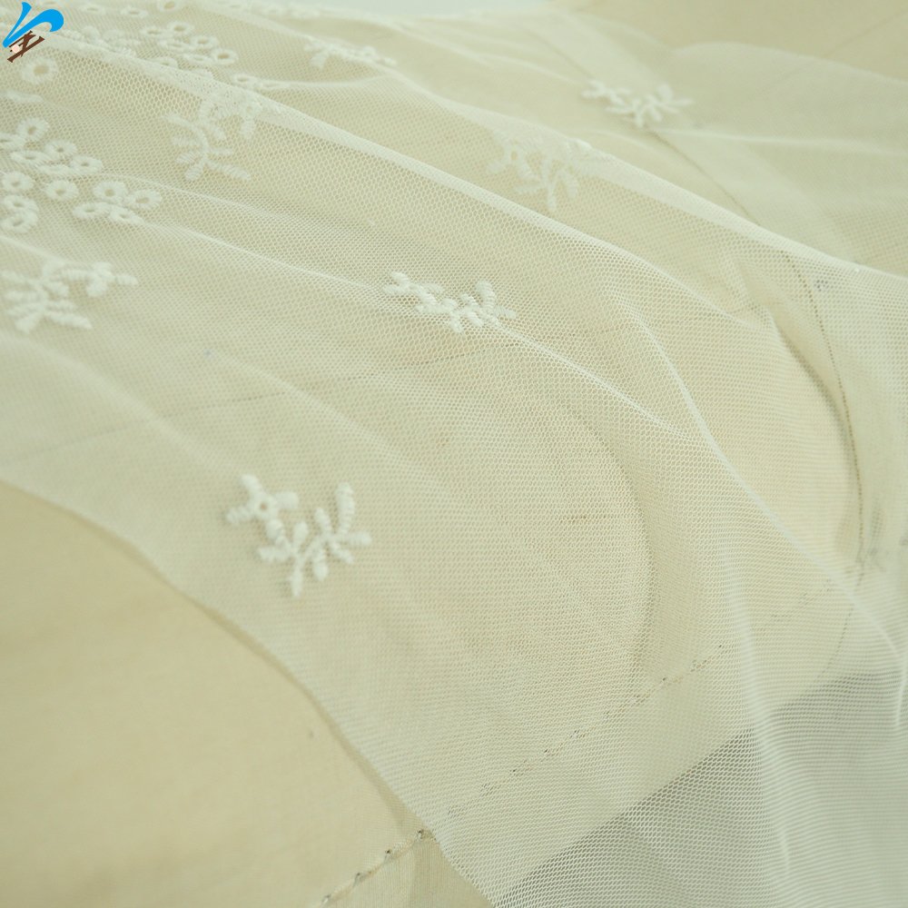 Factory Direct High Quality Polyester Ivory Lace Embroidery Fabric Eyelet Tulle Lace Fabric For Woman Wedding Dress