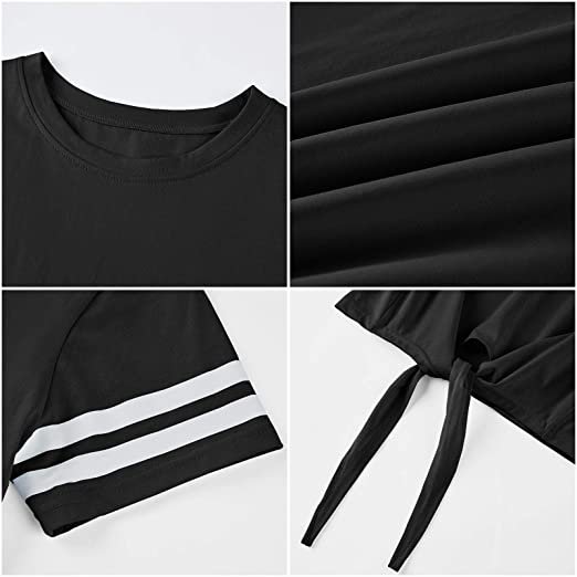 Summer Fashion Girls T-Shirts Casual Crew Neck Short Sleeve Tops Solid Colour Plaid Hem Tie Strap XS Size New Design Collection