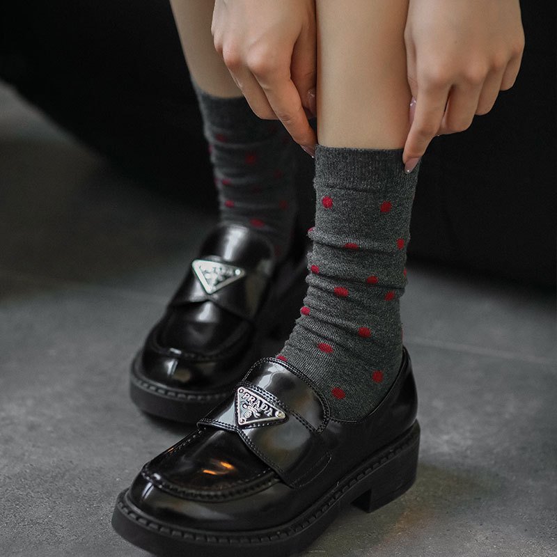 Women's Red Mid Calf Crew Socks Ribbed Knit Dress Boot Socks