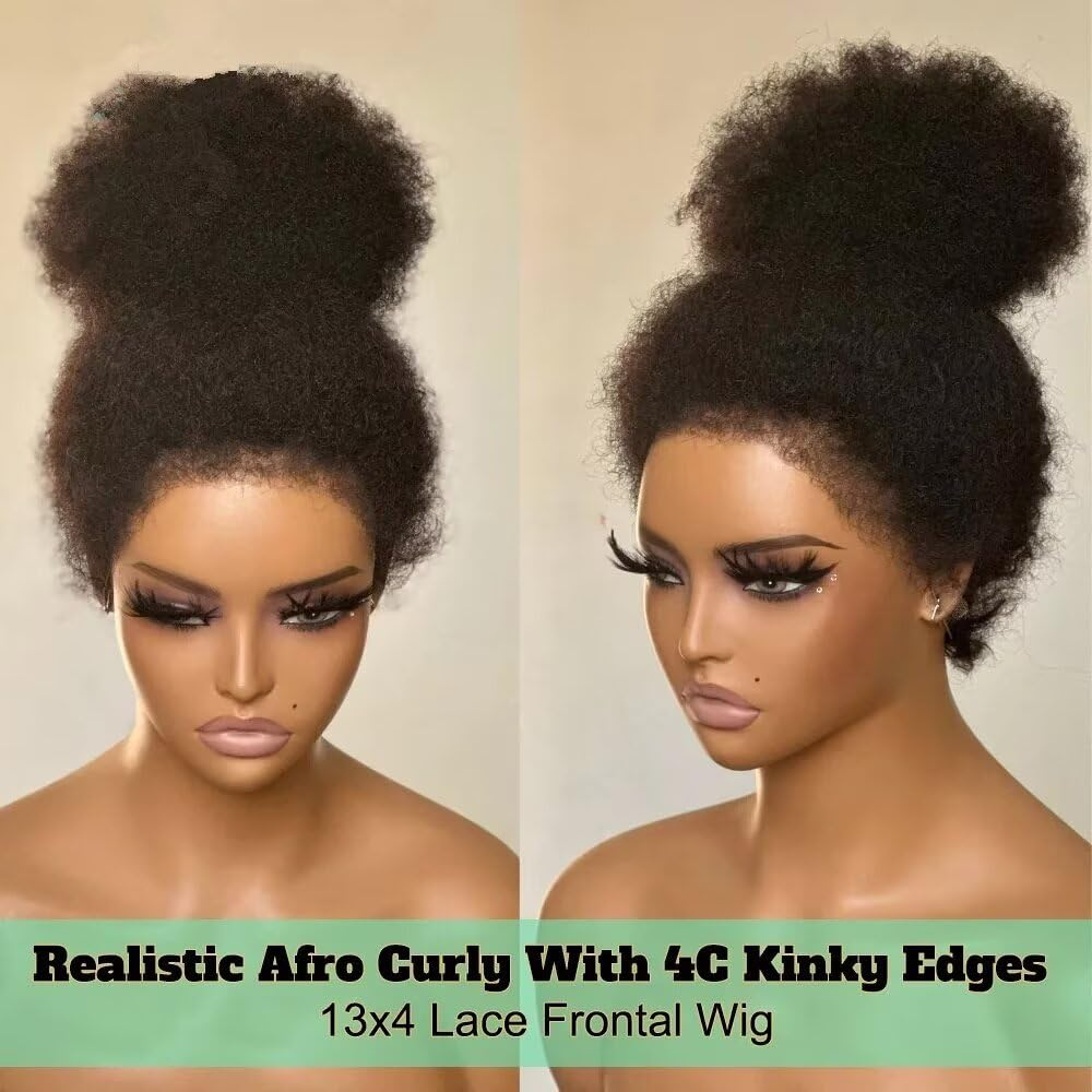 Afro Curly 13x4 Lace Frontal Wig With 4c Edges Baby Hair Mongolian Curly Kinky 360 Human Hair Wigs For Black Women Wig Glueless