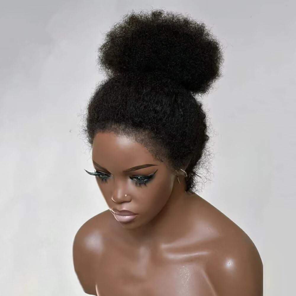 Afro Curly 13x4 Lace Frontal Wig With 4c Edges Baby Hair Mongolian Curly Kinky 360 Human Hair Wigs For Black Women Wig Glueless