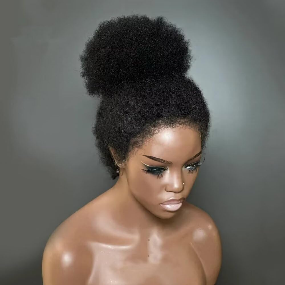 Afro Curly 13x4 Lace Frontal Wig With 4c Edges Baby Hair Mongolian Curly Kinky 360 Human Hair Wigs For Black Women Wig Glueless