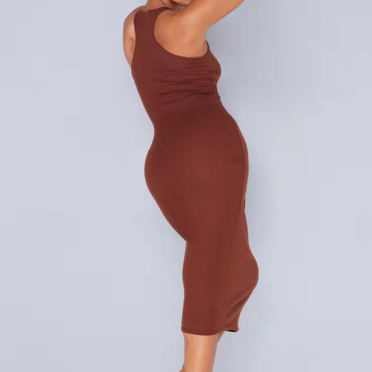 Wholesale Summer Women Fashion Bodycon Sleeveless Dresses Cut Out Racer Neck Rib Knitting Bodycon Midi Dress