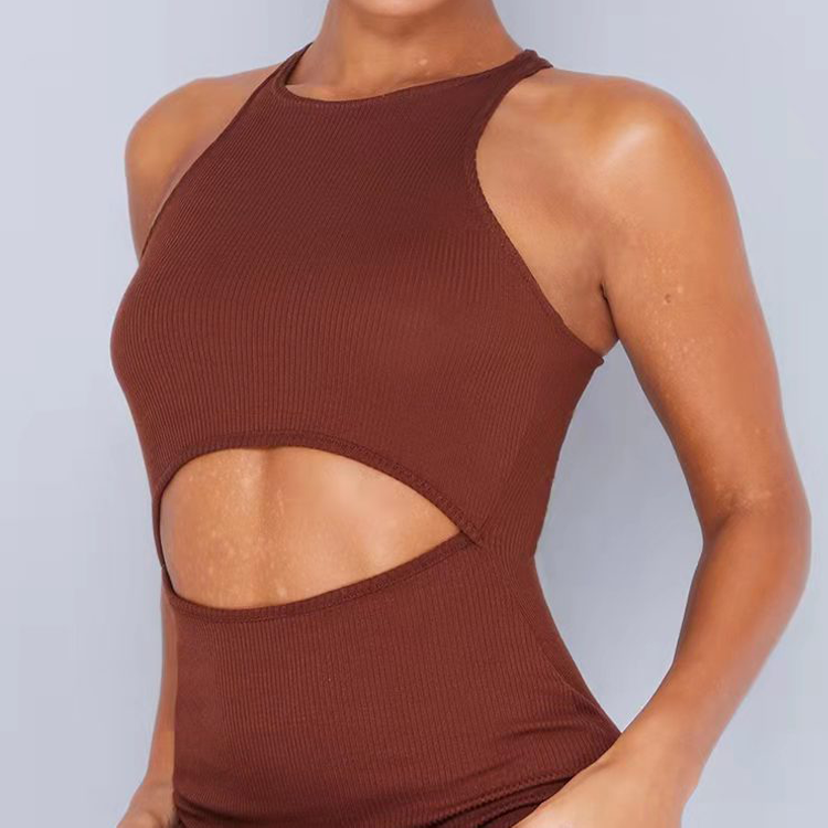 Wholesale Summer Women Fashion Bodycon Sleeveless Dresses Cut Out Racer Neck Rib Knitting Bodycon Midi Dress