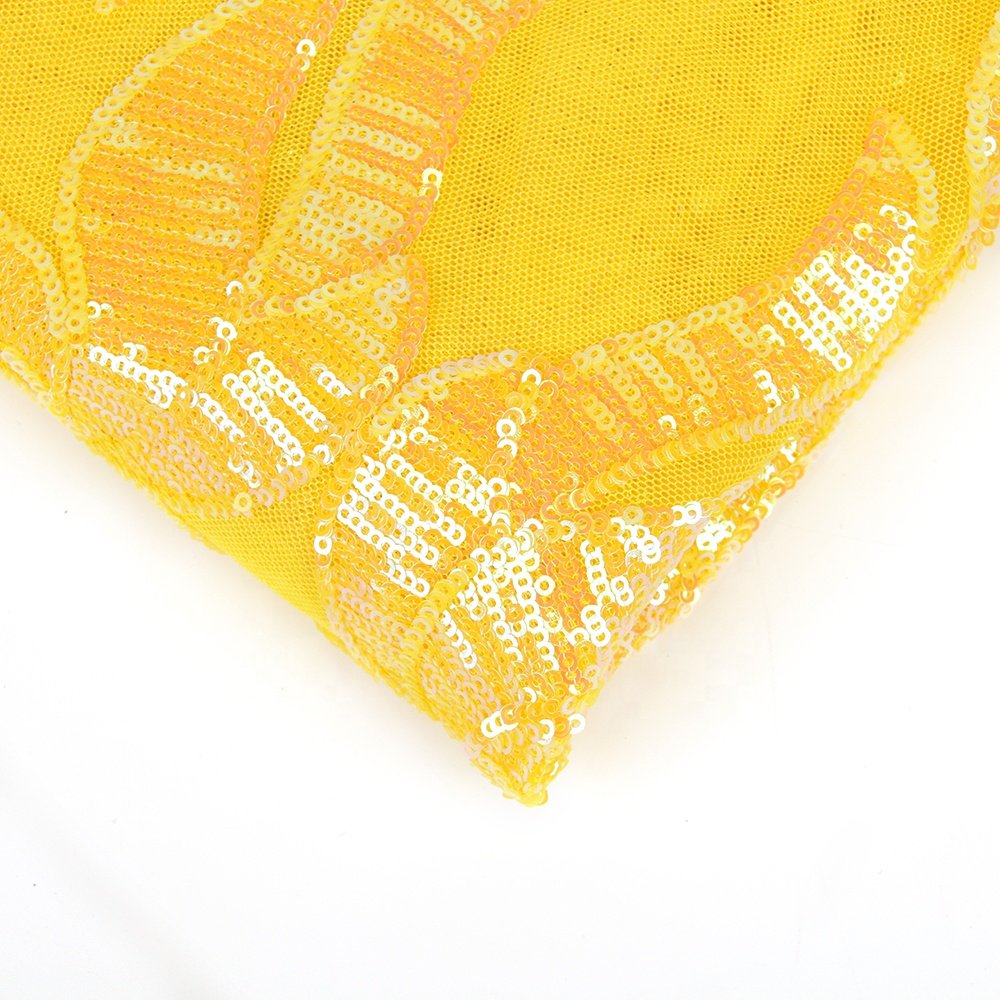 African Most Popular 3D yellow sequin lace mesh soft 100% polyester embroidery fabric, suitable for girl dress and scarv