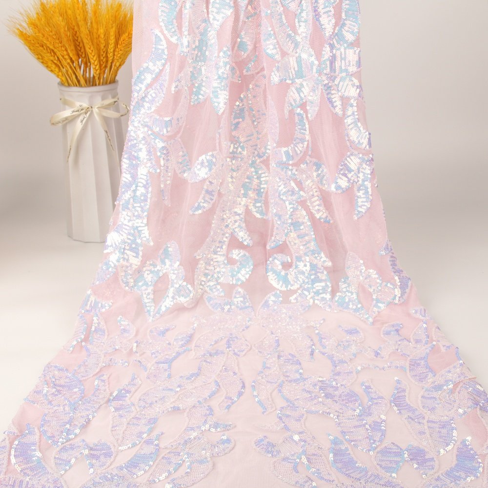 African Most Popular 3D yellow sequin lace mesh soft 100% polyester embroidery fabric, suitable for girl dress and scarv