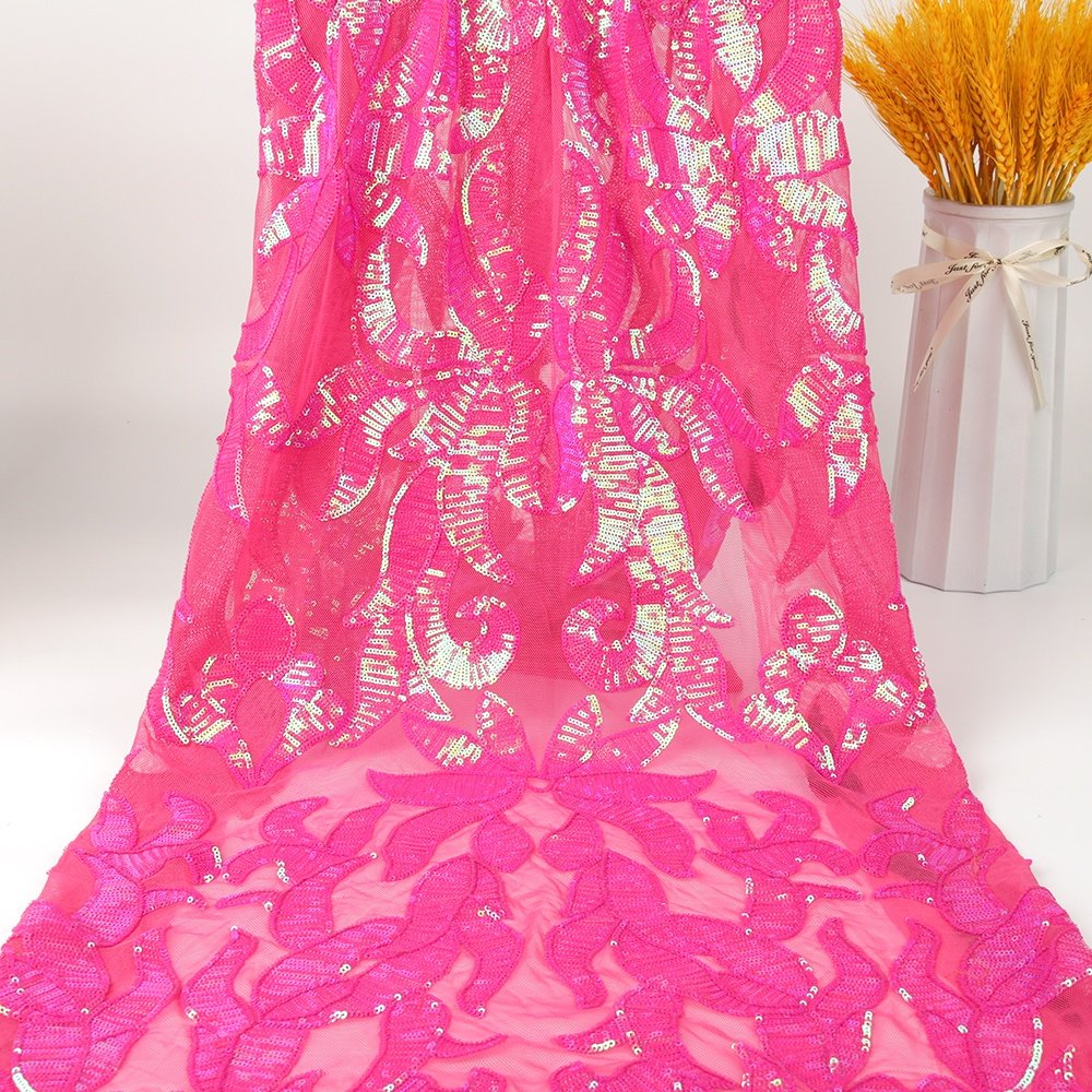 African Most Popular 3D yellow sequin lace mesh soft 100% polyester embroidery fabric, suitable for girl dress and scarv