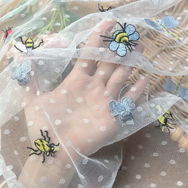Beautiful Nylon Mesh Glitter Net Tulle Fabric Flower Embroidery Lace Tulle Fabric For Garment Dress for Girls