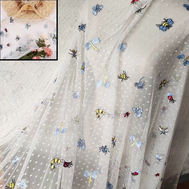 Beautiful Nylon Mesh Glitter Net Tulle Fabric Flower Embroidery Lace Tulle Fabric For Garment Dress for Girls