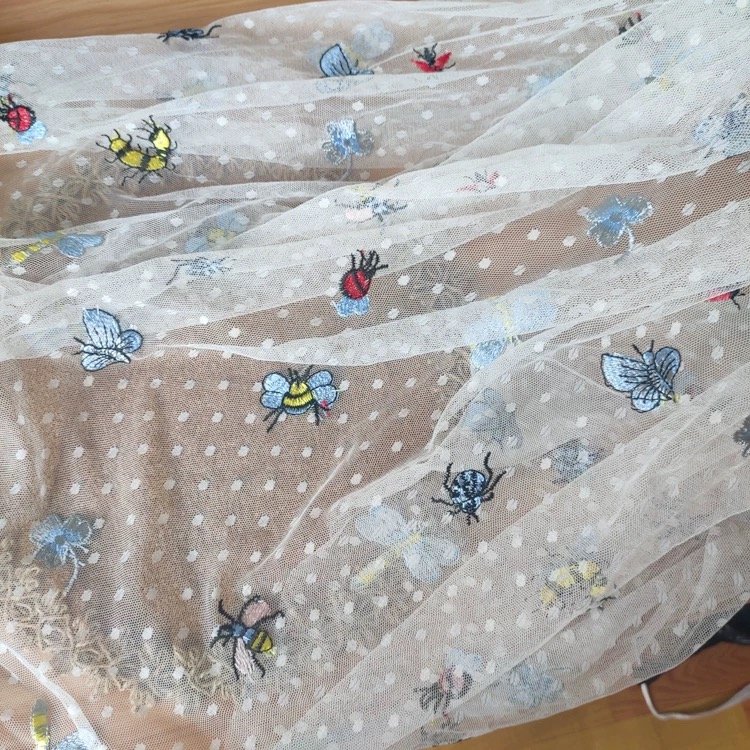 Beautiful Nylon Mesh Glitter Net Tulle Fabric Flower Embroidery Lace Tulle Fabric For Garment Dress for Girls