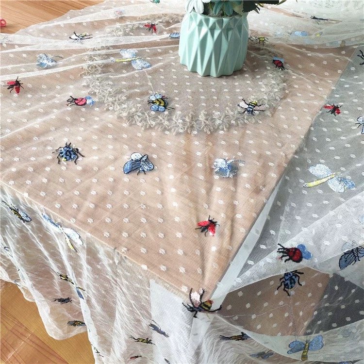 Beautiful Nylon Mesh Glitter Net Tulle Fabric Flower Embroidery Lace Tulle Fabric For Garment Dress for Girls