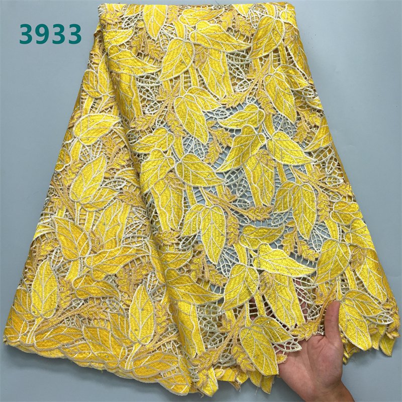 Green African Cord Lace Fabric with Rhinestones Wholesale Guipure Water Soluble Embroidery Lace for Women Party Dresses 3933