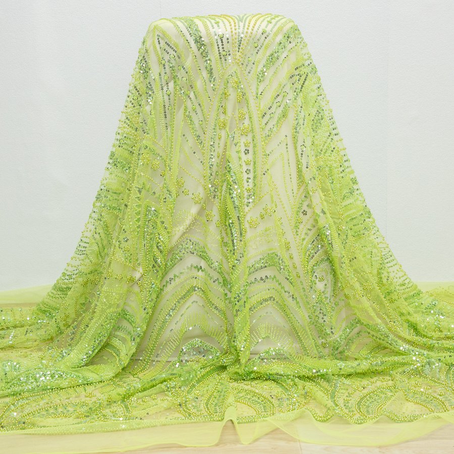 African Beaded Mesh Lace Fabric 2024 luxurious Nigerian Tulle Net Lace for French Women Elegant Evening Dresses 3902