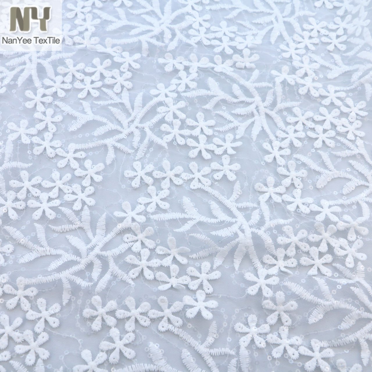 Nanyee Textile Dress Embroidery Fabric French White Sequins Lace For Wedding Gown