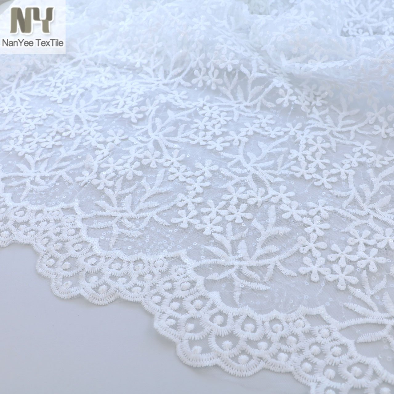 Nanyee Textile Dress Embroidery Fabric French White Sequins Lace For Wedding Gown