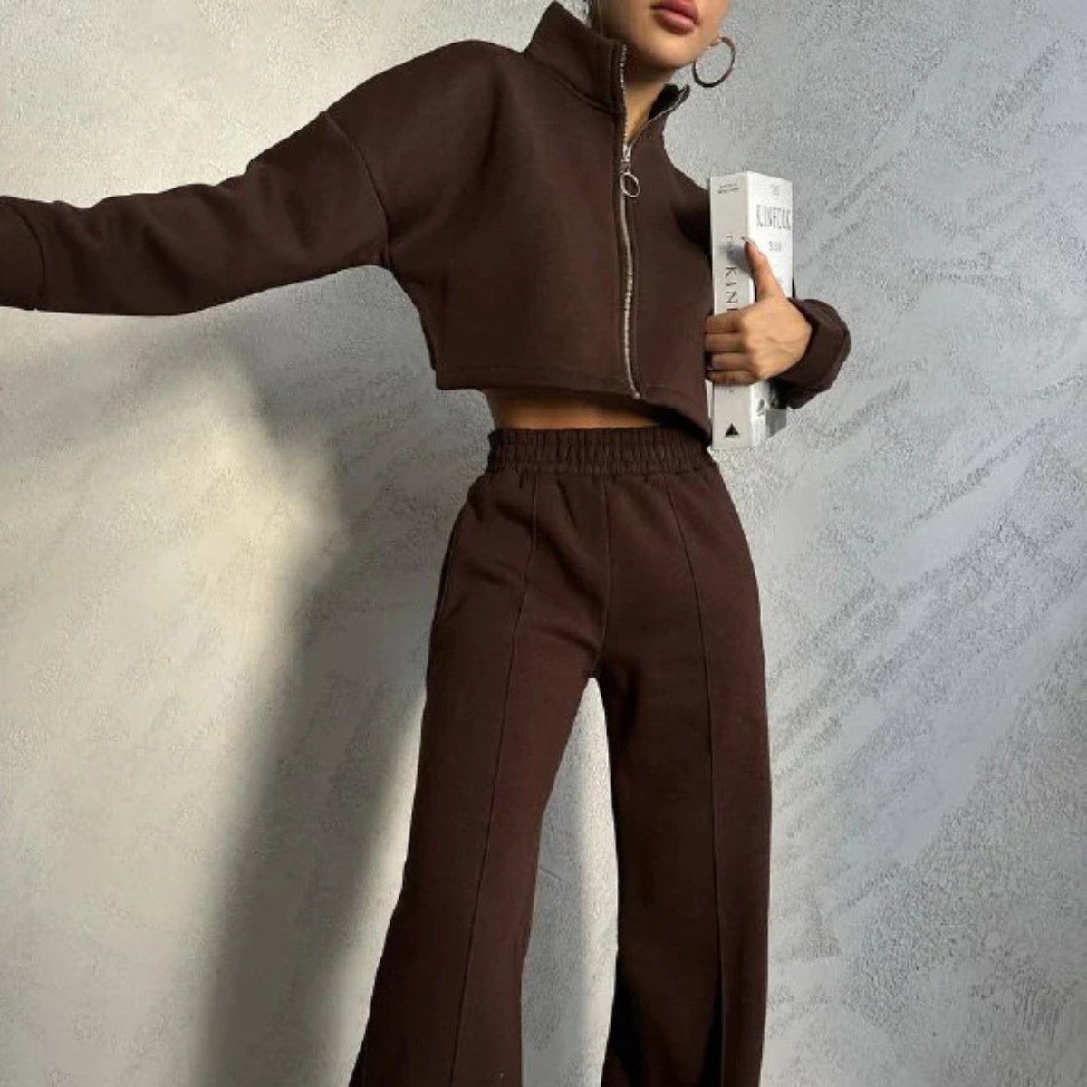 2023 Hot Selling Women's Pure Color Round Necklasm Long Sleeved Sweater Fashion Casual Trousers Set