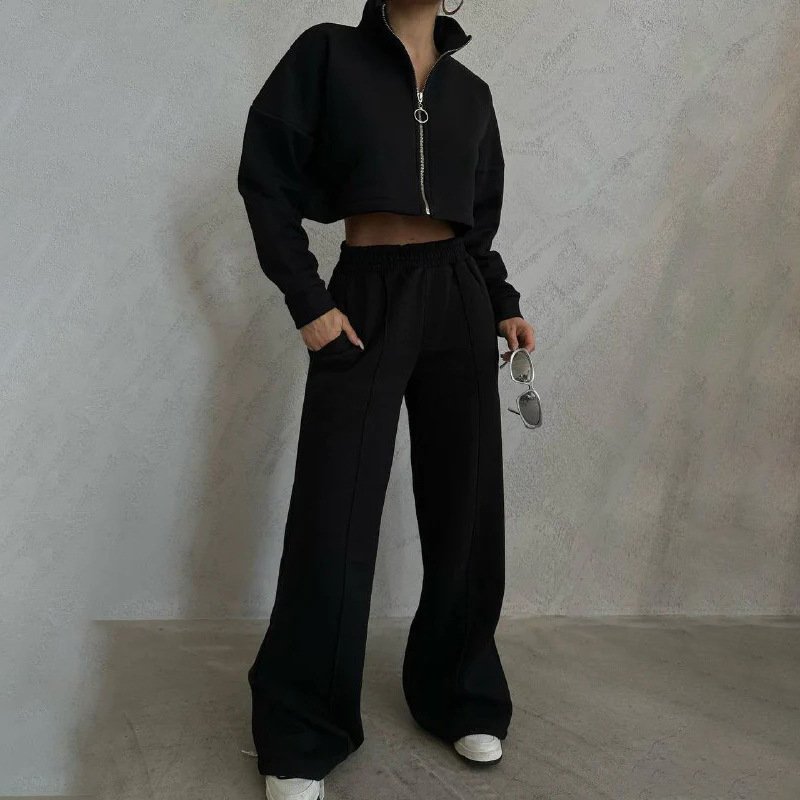 2023 Hot Selling Women's Pure Color Round Necklasm Long Sleeved Sweater Fashion Casual Trousers Set