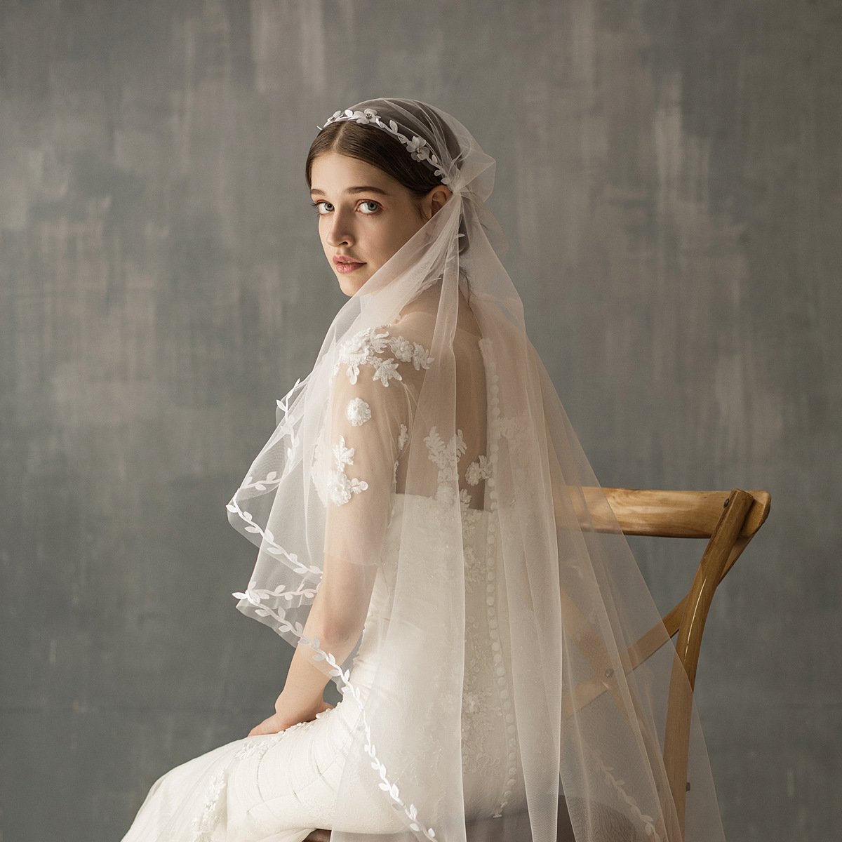 Vintage cap style bridal veil white super fairy lace wedding soft veil headdress
