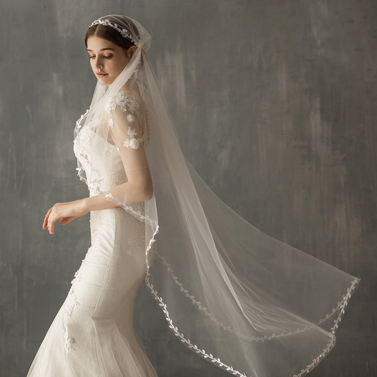 Vintage cap style bridal veil white super fairy lace wedding soft veil headdress