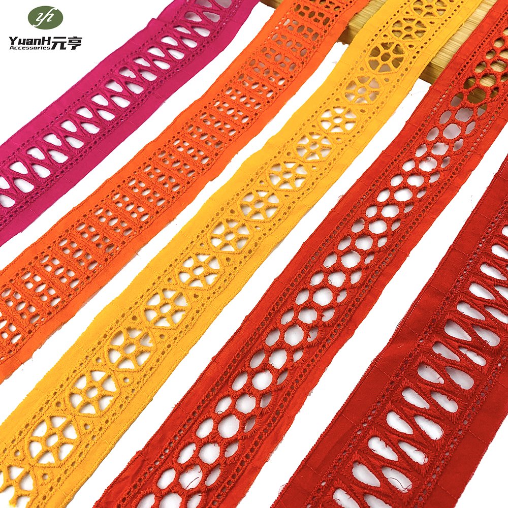 Hot Sale Colorful Embroidered Cotton Lace Trim French Eyelet Trimming for African Garment Decorations