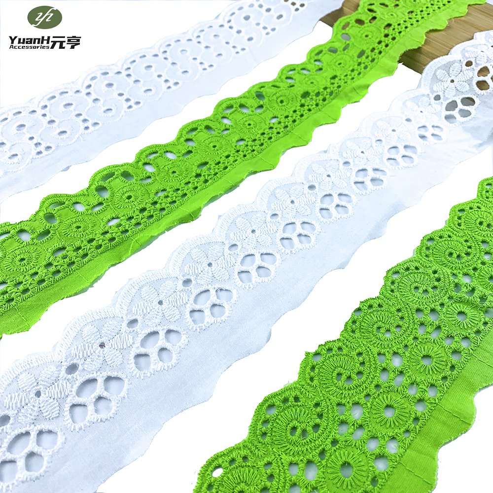 Hot Sale Colorful Embroidered Cotton Lace Trim French Eyelet Trimming for African Garment Decorations