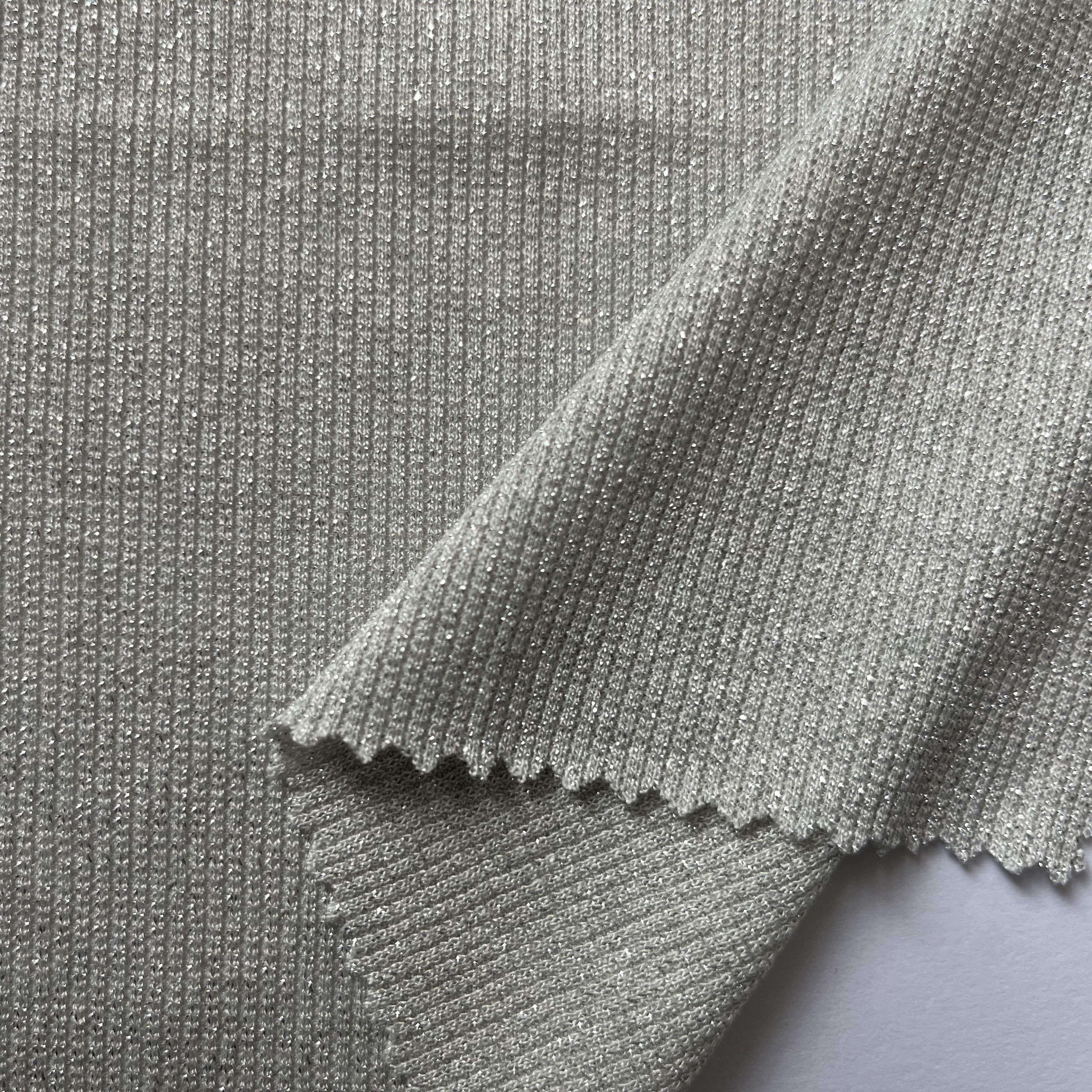 High Quality Custom Rayon Lurex Spandex Metallic Rib Fabric Texture shiny dress