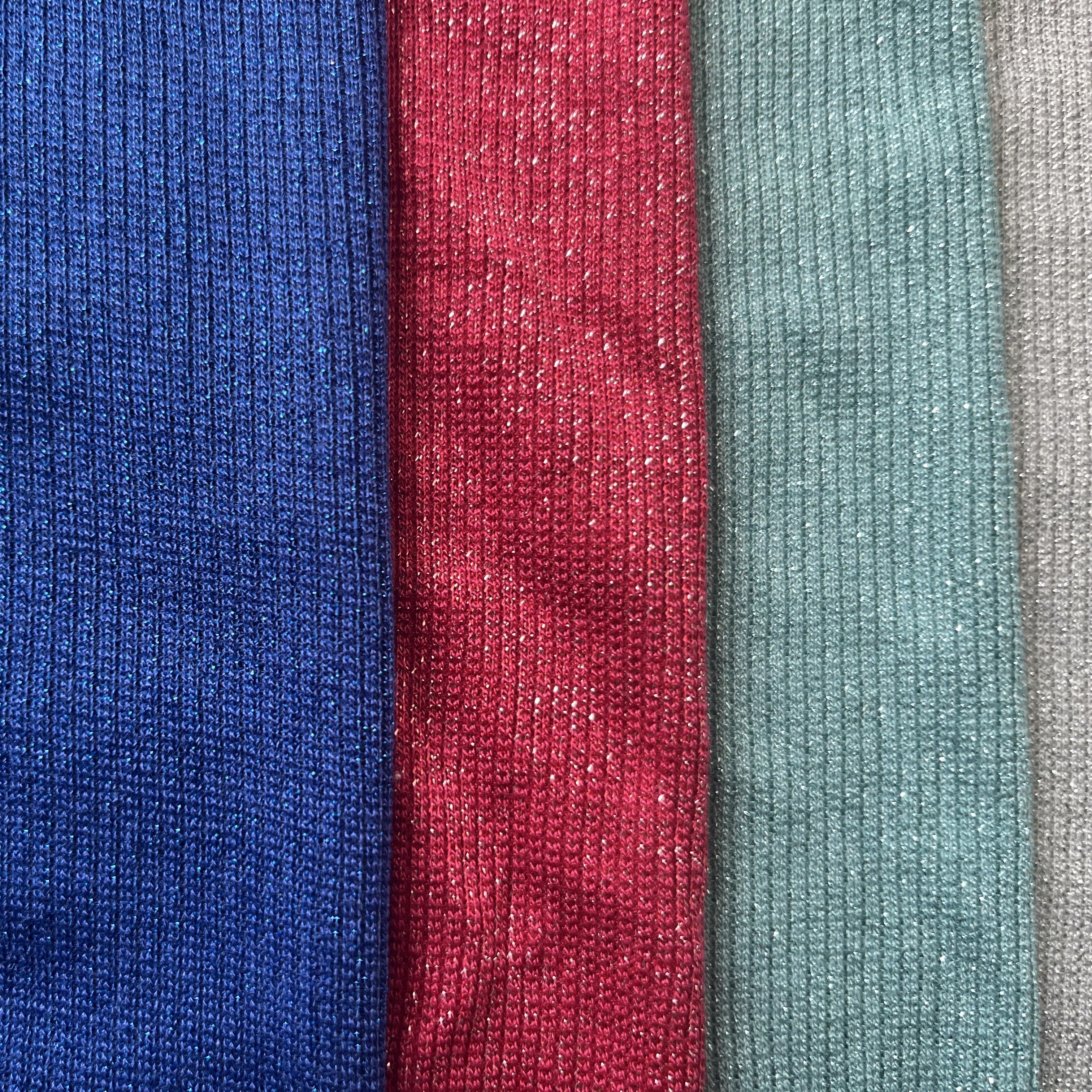 High Quality Custom Rayon Lurex Spandex Metallic Rib Fabric Texture shiny dress