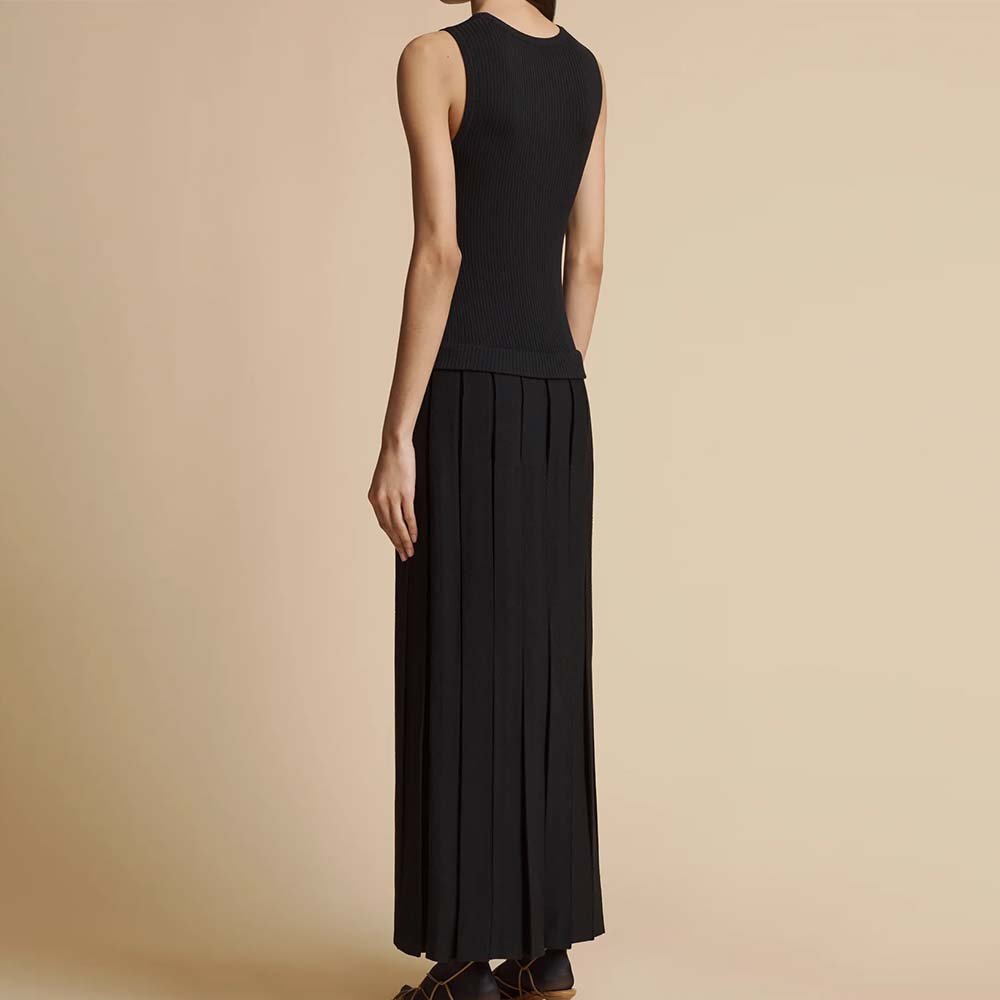 Knitwear Manufacturer Custom Autumn Winter fake two-piece look Pleated ribbed wool blend mid-length dressSleevelessKnit Sweater