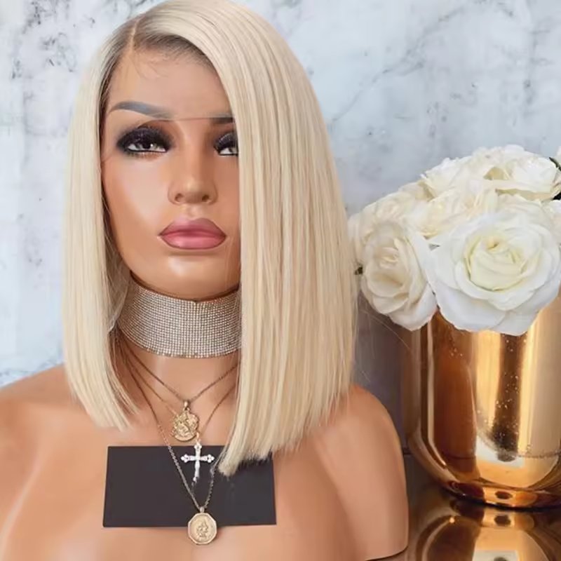 Blonde Color Lace Front Wigs Human Hair 180% Density Virgin Brazilian Hair Glueless Short Bob Wigs Pre Plucked for Woman