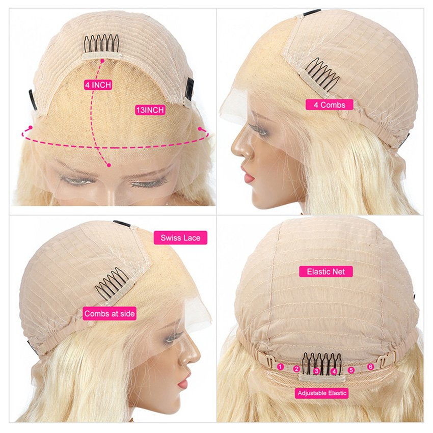 Blonde Color Lace Front Wigs Human Hair 180% Density Virgin Brazilian Hair Glueless Short Bob Wigs Pre Plucked for Woman