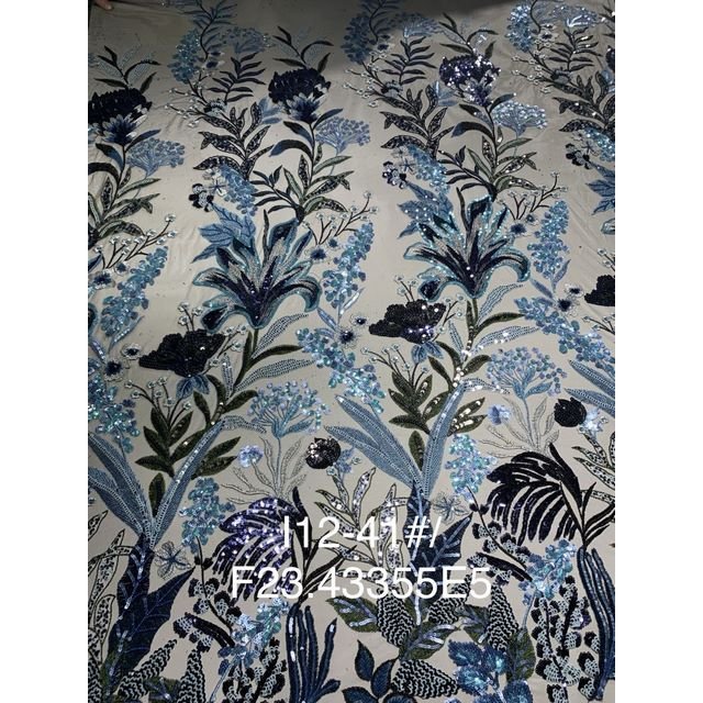 embroidery fabrics 3D wholesale floral sequin tulle french style luxury fabrics for wedding dress