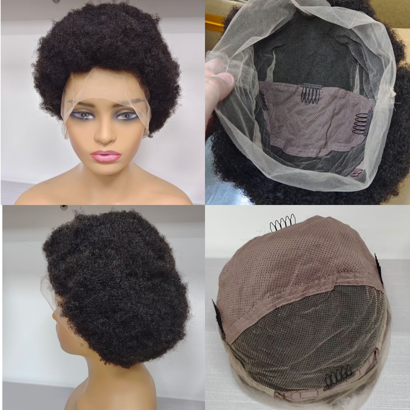 RG1549 Afro Full lace Wig 100% Human Hair Short Natural Hair Wig for black woman Transparent Lace Glueless Hand tied Hair