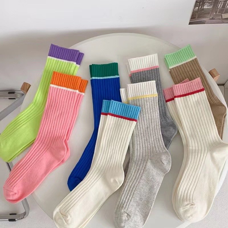 socks wholesale women ribbed logo strips cotton high socks women winter ruffle