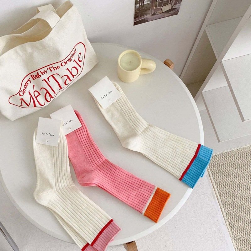 socks wholesale women ribbed logo strips cotton high socks women winter ruffle