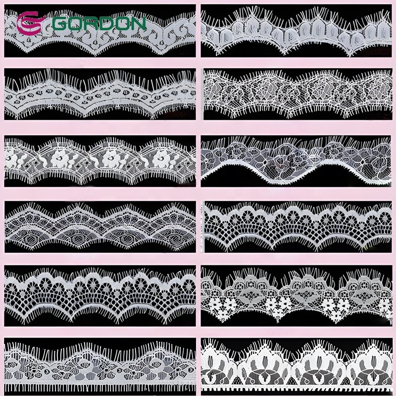 Gordon Ribbons wholesale natural white cotton eyelet lace trim 1.5 cm pure white cord crochet lace 100% cotton embroidery guip