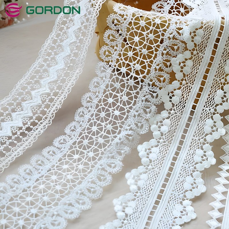 Gordon Ribbons wholesale natural white cotton eyelet lace trim 1.5 cm pure white cord crochet lace 100% cotton embroidery guip