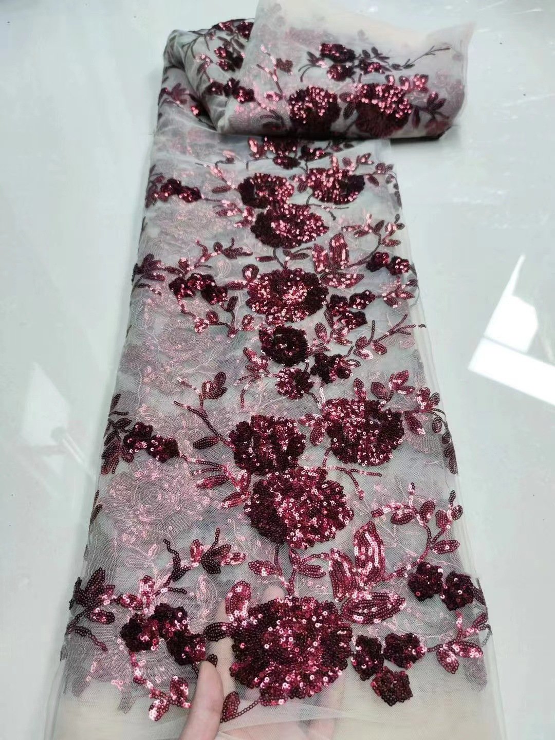 fashionable new design sequins embroidery fabrics nigerian african swiss 3d flora fabric for dress sequins lace