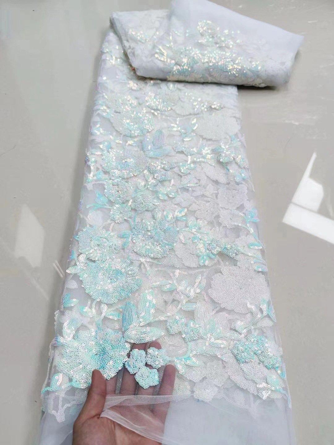 fashionable new design sequins embroidery fabrics nigerian african swiss 3d flora fabric for dress sequins lace