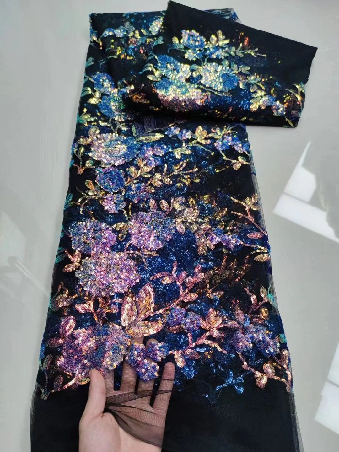 fashionable new design sequins embroidery fabrics nigerian african swiss 3d flora fabric for dress sequins lace