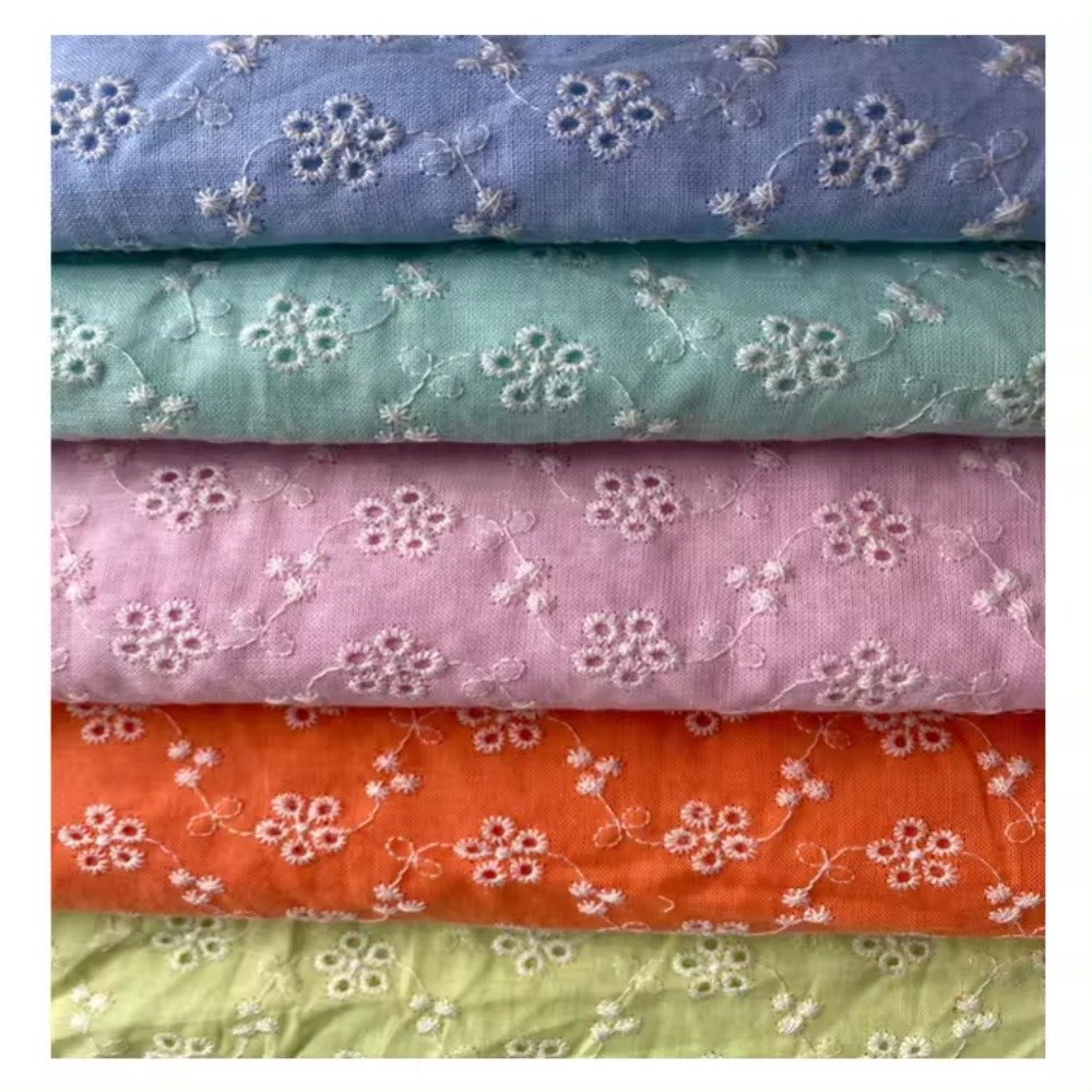 High Quality Colorful 100%Cotton Voile Embroidery Fabrics for Women Dress