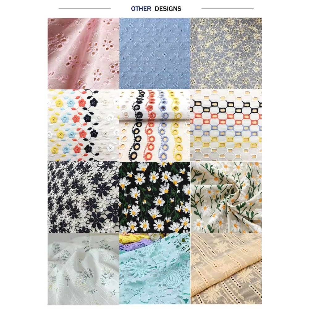 High Quality Colorful 100%Cotton Voile Embroidery Fabrics for Women Dress