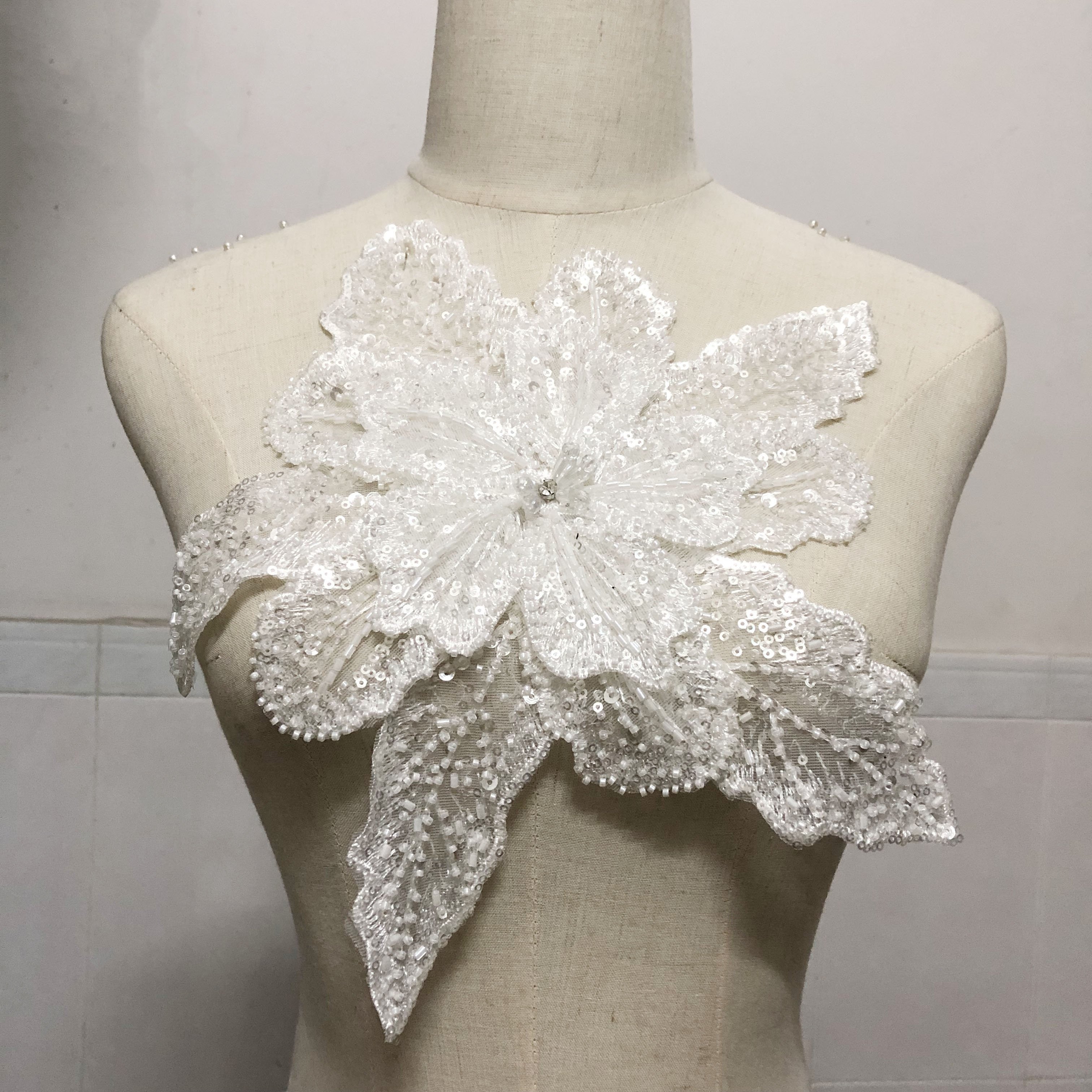 Multiple layers 3d floral embroidered beads and sequins lace applique for chest flower LT2769A