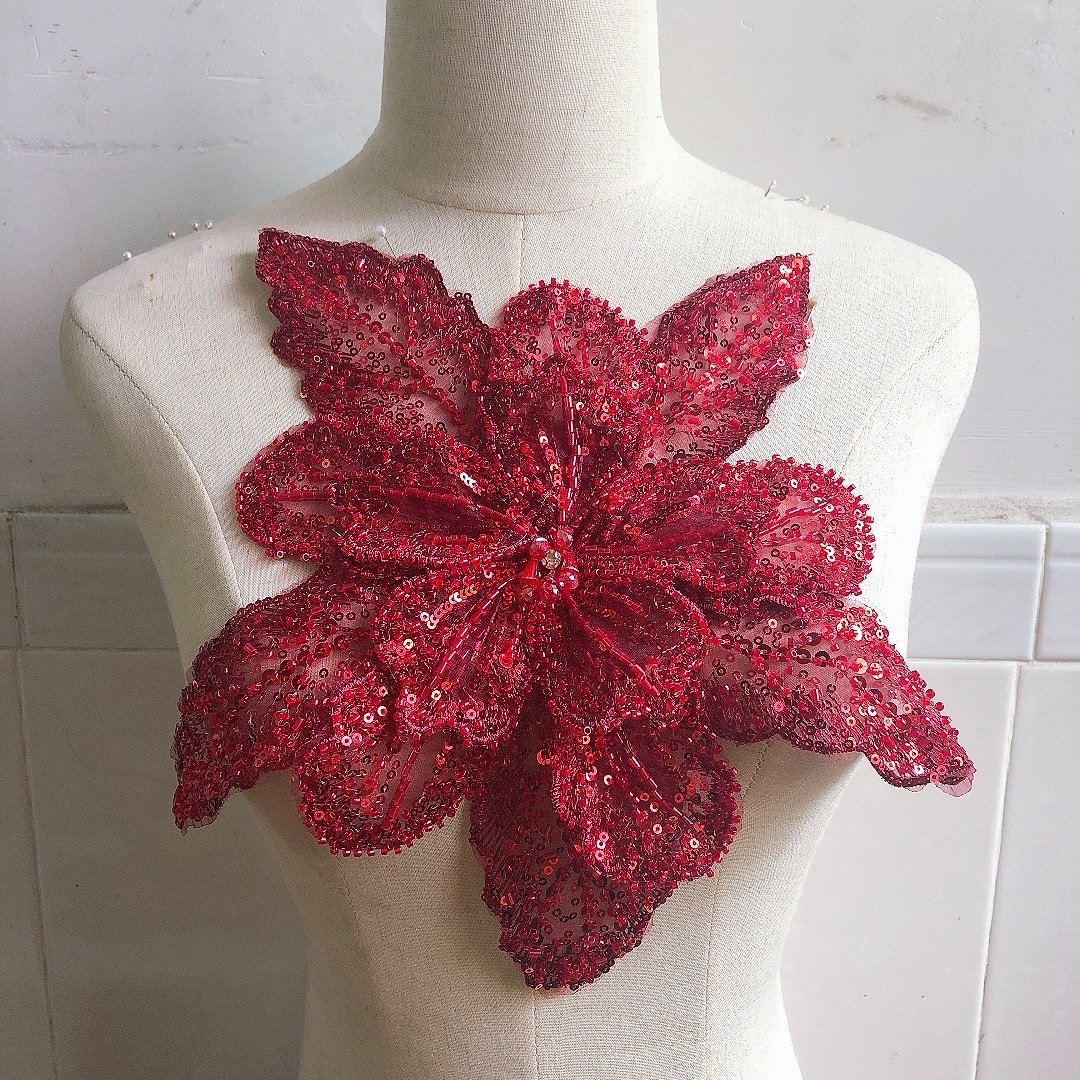 Multiple layers 3d floral embroidered beads and sequins lace applique for chest flower LT2769A