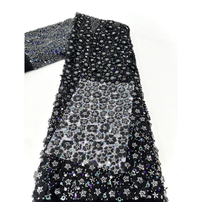 Wholesale Factory Price Beaded Lace Fabric Mesh Net Tulle Beads Lace Fabrics Embroidery And Sequins For Wedding Dress