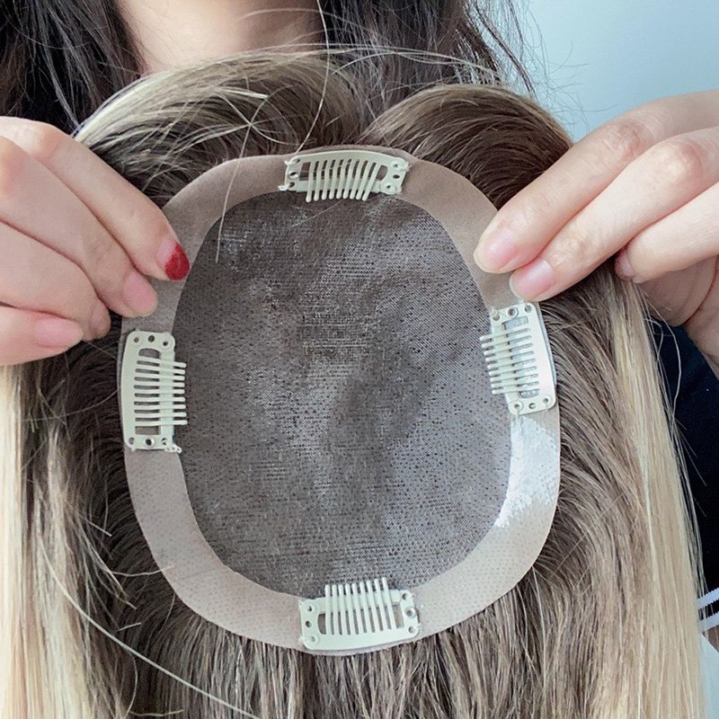 High quality virgin human hair 5x6 16 inch 1b color 140% density full hand made pu around lace base mono Topper hair for women