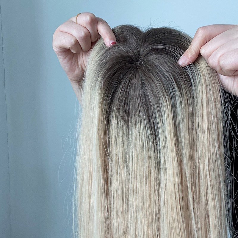 High quality virgin human hair 5x6 16 inch 1b color 140% density full hand made pu around lace base mono Topper hair for women